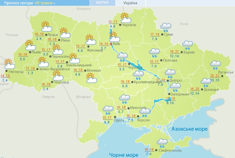 Карта заморозков сегодня ночью